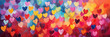 Valentines day abstract hearts background banner, art painting texture, acrylic brushstroke. Panoramic web header with copy space. Wide screen wallpaper