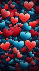 Wall Mural - Valentine's Day card. Red and blue hearts background