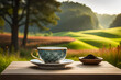 asian tea cup set , healthy herbal infusion in asian landscape
