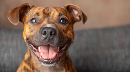 Wall Mural -  a close up of a dog's face with it's mouth open and it's tongue hanging out.