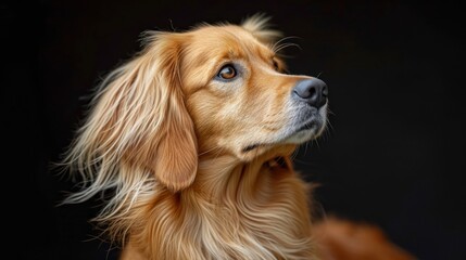 Canvas Print -  a close up of a dog's face on a black background with a blurry image of the dog's head.