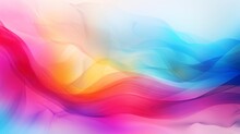 Colorful Blurred Curly Abstract Wallpaper With Waves. Drapery Abstract Background, Tissue Or Smoke. Aquamarine, Yellow, Red And Orange, Soft And Dreamy Atmosphere, Plasma, Gradient, White Background