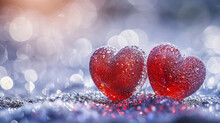 Valentines Day Background Of Two Red Heart Shape Love Made With Glowing Glitter Bokeh Image