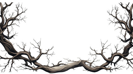 Illustration of a frame of rustling black branches, on a white background created with Generative Ai