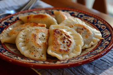 Sticker - Pierogi, a beloved Eastern European dumpling, boasts a delectable combination of tender dough pockets, traditionally filled with a rich and savory mixture of potatoes, cheese, and onions