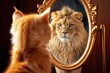 Cat looking at mirror and sees itself as a lion.