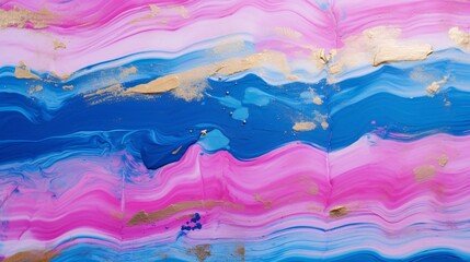 Wall Mural - a blue striped wall with pink gold and blue paint