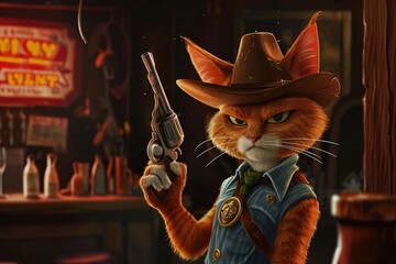 Wall Mural - a cat sheriff, caricature