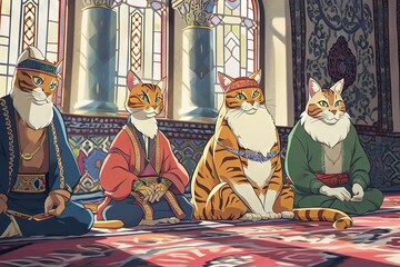 cartoon Cat as turkish sultan whisker mania