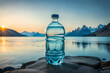 fresh mineral water bottle presentation .
arctic lake  
