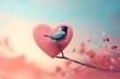 Bird silhouette in heart shape on pastel background for Valentine's Day