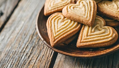 Wall Mural - delicious heart shaped cookies for valentine s day on wooden background generativa ia