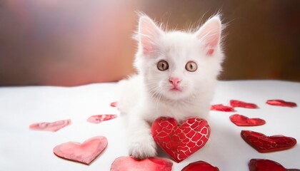 Wall Mural - white valentine kitten with copy space