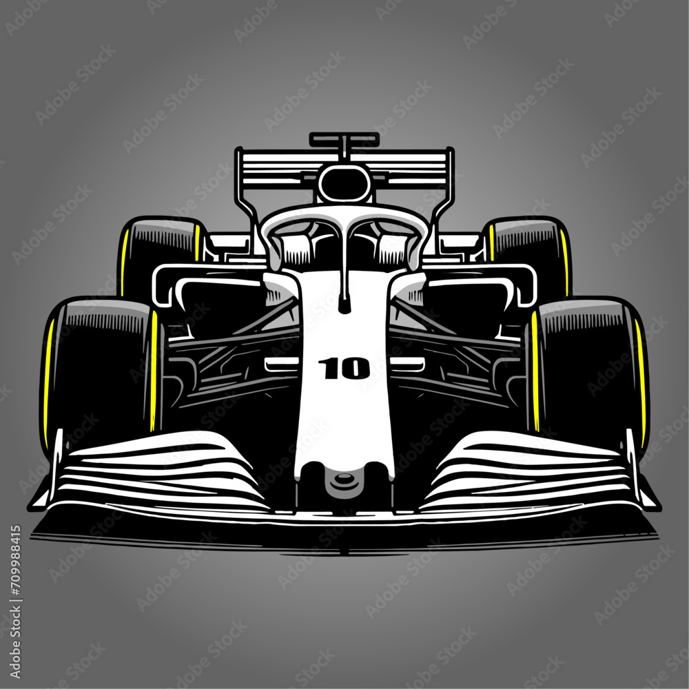 Formula 1 motorsport car vector illustrated front view with background ...