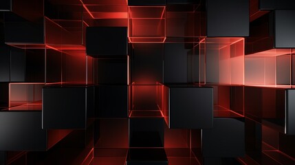 Futuristic Black Cubes with Red Neon Backlighting