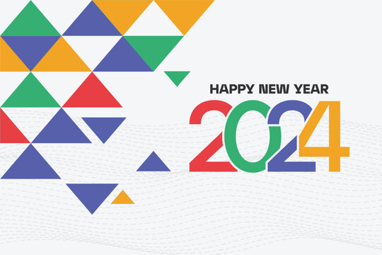 happy new year 2024 banner post for socialmedia and website, colorful abstract style with triangle pattern background