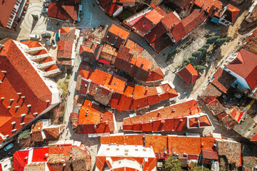 Aerial view of historic Ottoman and Turkish town Safranbolu view from drone.