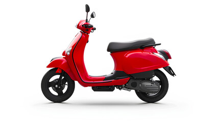 Red and black motor scooter isolated on a white background,