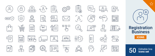 Wall Mural - registration icons pixel perfect. man, setup, security, ....