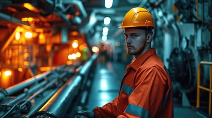 Poster - Engineer working in oil and gas rig. Generative AI.