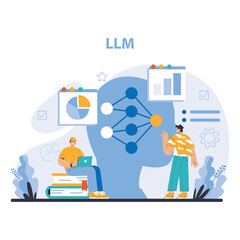 Wall Mural - LLM concept. Visualizing the intricate network of large language model capabilities. Enhances data analysis and decision-making. Flat vector illustration.