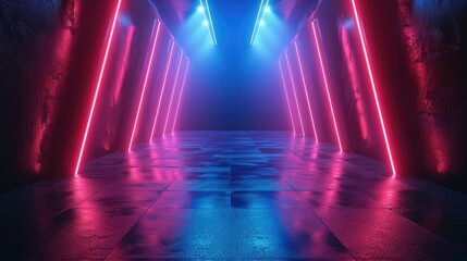 Wall Mural - empty stage show, dark background with neon glow, background. generative ai.