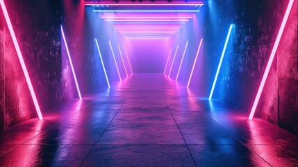 Wall Mural - empty stage show, dark background with neon glow, background. generative ai.