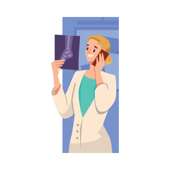 Wall Mural - Woman Doctor Character as Professional Hospital Worker with X-ray Vector Illustration