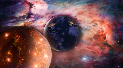 Wall Mural - landscape of planet, earth and milky way view from space. (elements of this image furnished by nasa)