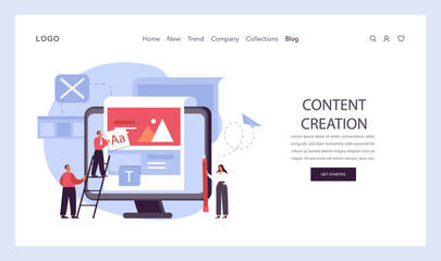 Poster - content creation concept. team collaboratively designing engaging digital content, showcasing web de