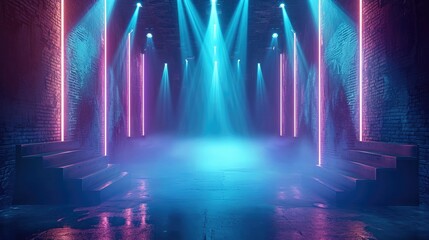 Wall Mural - empty stage show, dark background with neon glow, background. generative ai.