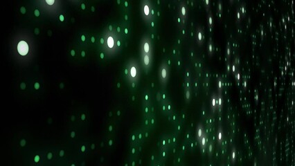 3D wall of animated blinking green led light dots, looping texture background design
