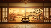 Vintage Japanese Room. Traditional High Class Japanese Style Room With Painting Walls