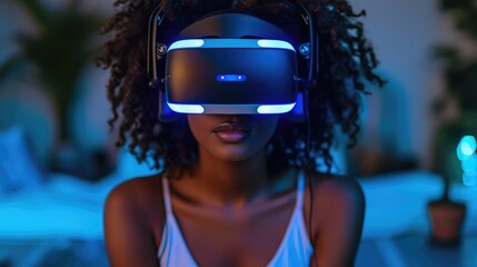 Aufkleber - Portrait of a black female friends wear VR glasses gaming. Generative AI.