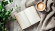 © Irina - Open book notebook mockup advertising in cozy interior wallpaper background