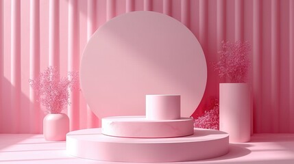 Poster - Abstract scene background. Cylinder podium on pink background, Product presentation, Mock up, Show cosmetic product, Podium. Generative AI.