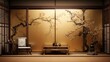 Vintage Japanese room. Traditional high class Japanese style room with painting walls