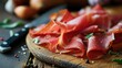 © visoot - Thinly sliced ham and knife. Generative AI.