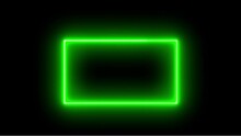 Rectangle, Frame Of Energy, Neon, Smoke. Green Rectangle On A Black Background. Gradually, A Neon Square Of Energy Appeared And A Constant Flicker In The Rectangle. Animation , Cartoon.