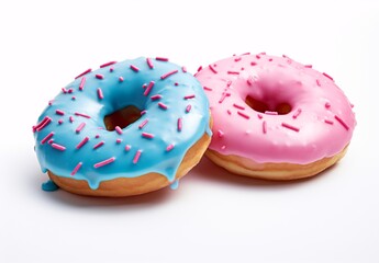 two blue and pink donuts on a white background