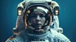 Astronaut portrait on blue background. Generative AI.