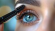 Female applying mascara, Eye close up. Generative AI.