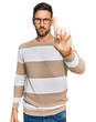 © Krakenimages.com - Handsome man with beard wearing casual clothes and glasses pointing with finger up and angry expression, showing no gesture