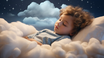 Sleepy cute little baby, baby sleeping on a cloud. Sweet dreams theme.Generative AI