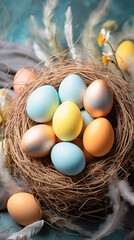 Wall Mural - A Nest of Spring: Colorful Easter Eggs Nestled Amidst Nature's Beauty