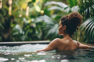  woman enjoying a romantic spa day in a tropical spa 