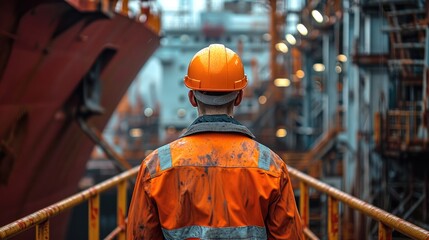 Poster - Engineer in Hard Hats Stand in ship vessel. Generative AI.