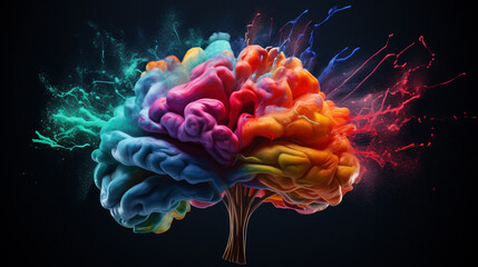Creativity concept with a brain exploding in colors. Mind blown concept.AI.Generative AI