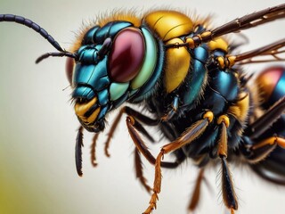 extreme sharp and detailed view of small metallic wasp