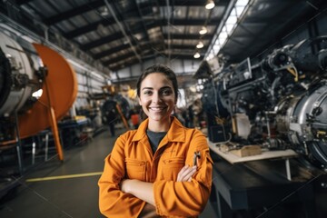 Wall Mural - Portrait of a smiling female aircraft maintenance engineer